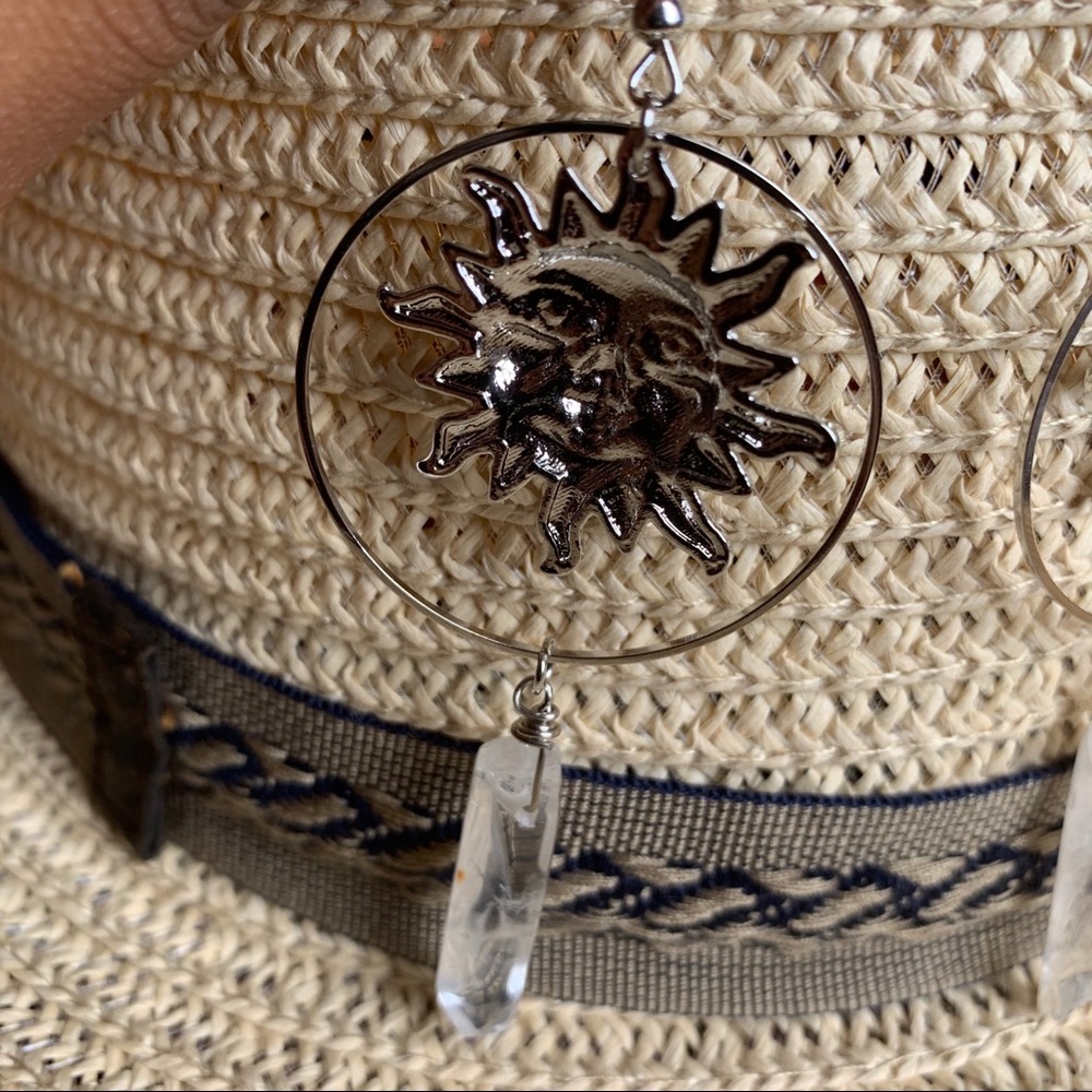Sun & Raw Quartz Large Hoops - Picture 7 of 7